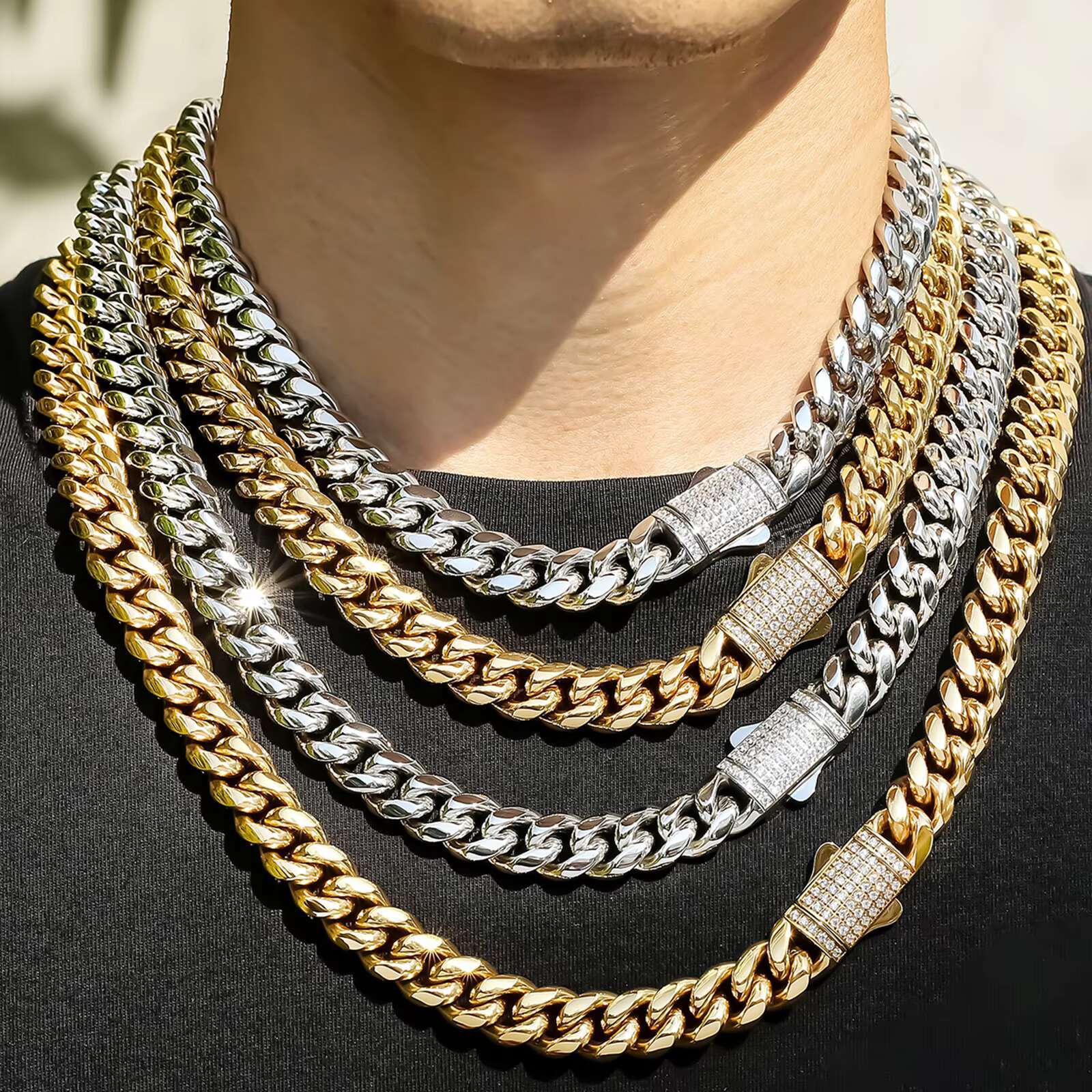 12mm Iced Out Cuban Link Chain Men Women Hip Hop Jewelry Cubic Zirconia Bracelet Real 18K Gold Filled Miami Curb Thick Necklace