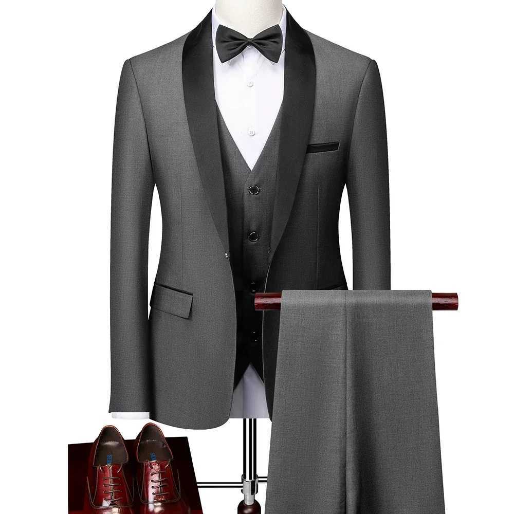 Mens Three-piece Suit Business/Wedding/Party Dress Jacket Vest Pants Red Gray Green Sets Asian Size M-6XL X250704