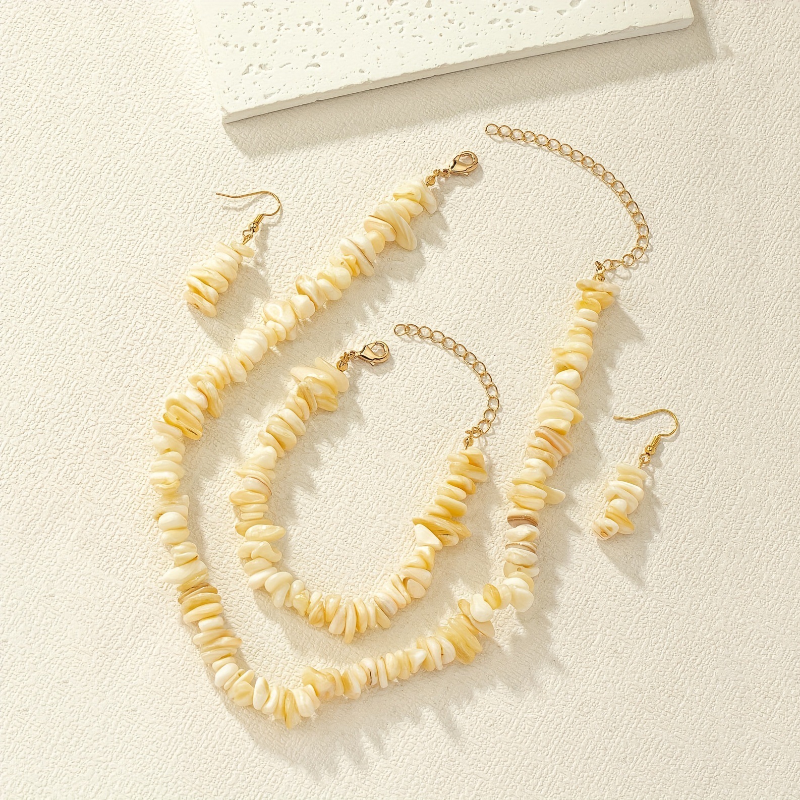 1 Necklace Bracelet Earrings Set Bohemian Style Irregular White Crushed Stone Beads Personality