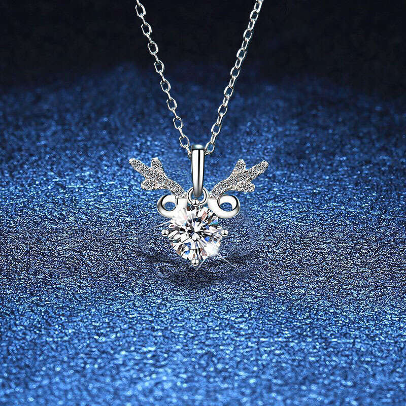 TikTok Live S925 S925ier Pendant MoiS925S925anite Necklace for Women One Deer HaS925 You Qixi Valentine'S925 Day Gift 828