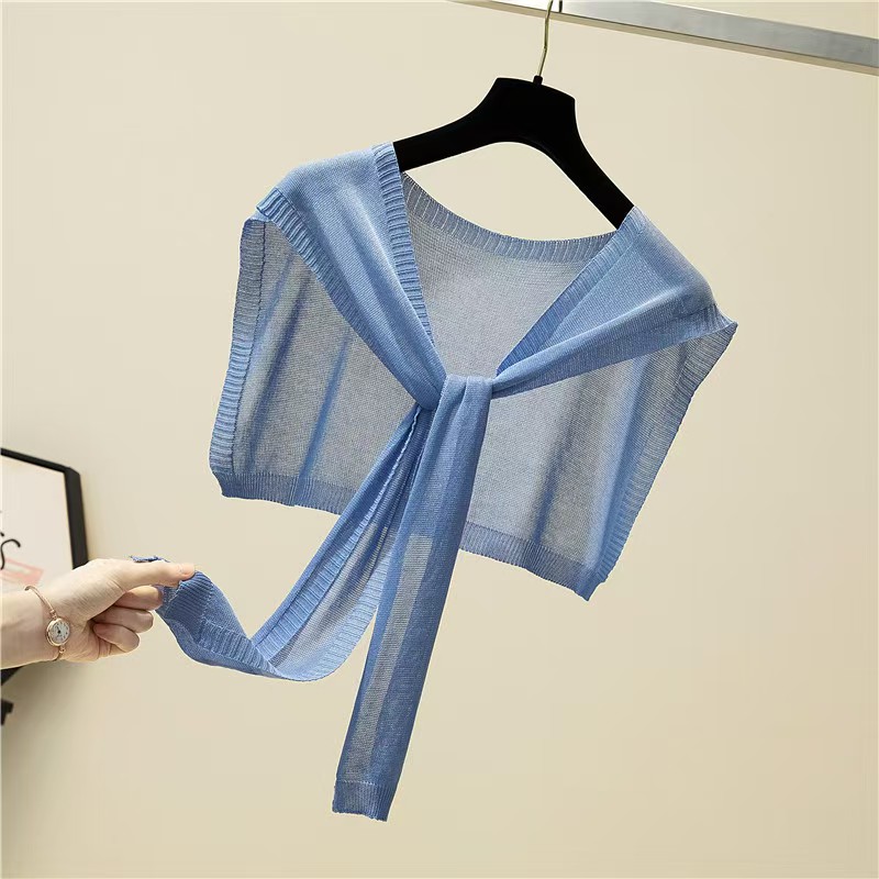 T1132 shawl summer sun protection ice silk solid color thin knitted knotted scarf small waistcoat