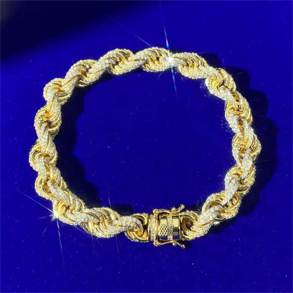 Hiphop Iced Out Diamond Cut Gold Plated Luxury Custom Twisted Rope Chain Bracelet
