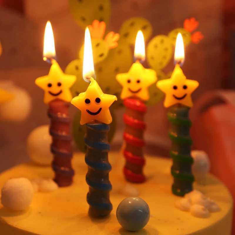 4pcs/pack Stars Smile Face Birthday Cake Cupcake Candles Cute Bear Art Decoration Wedding Party Supplies Cake Toppers W250704