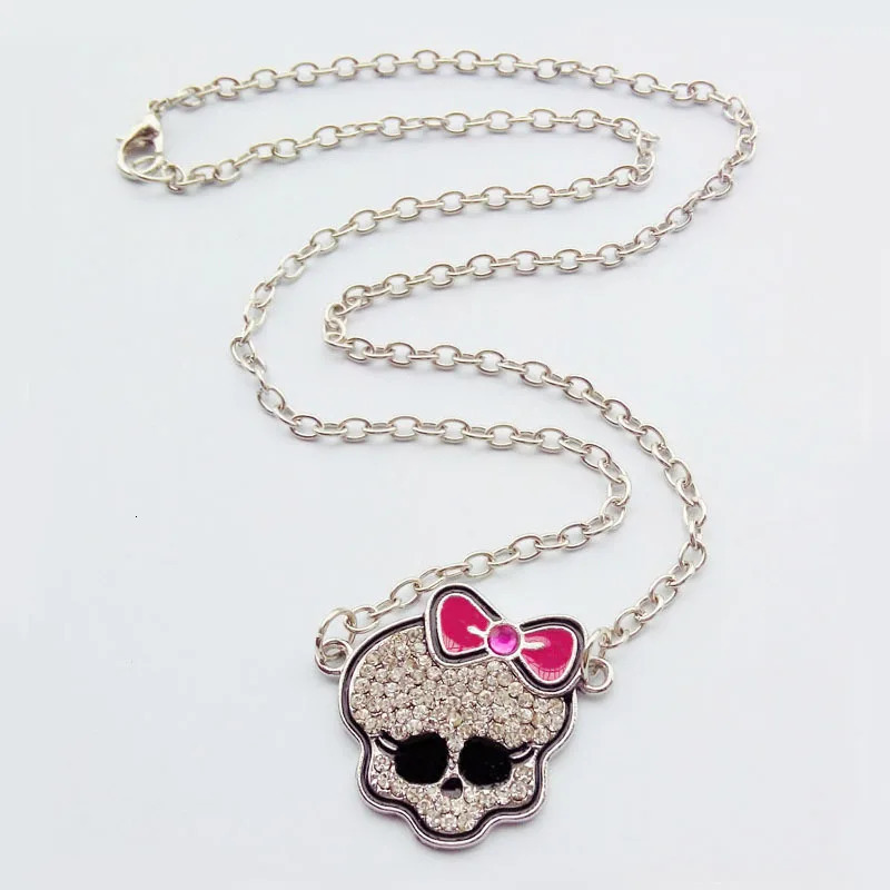 Halloween Skeleton Necklace Fashion Punk Gothic Cute Pink Bow-Knot Skeleton Pendant Necklace Jewelry Christmas Gifts 250701