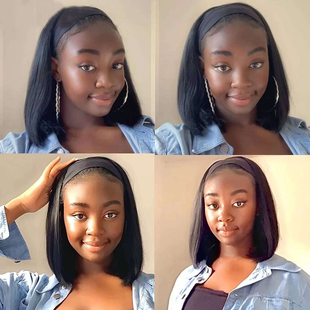 Short Bob Straight 100% Human Hair Wigs Women hine Made Headband for Daily Use High Quality Wig