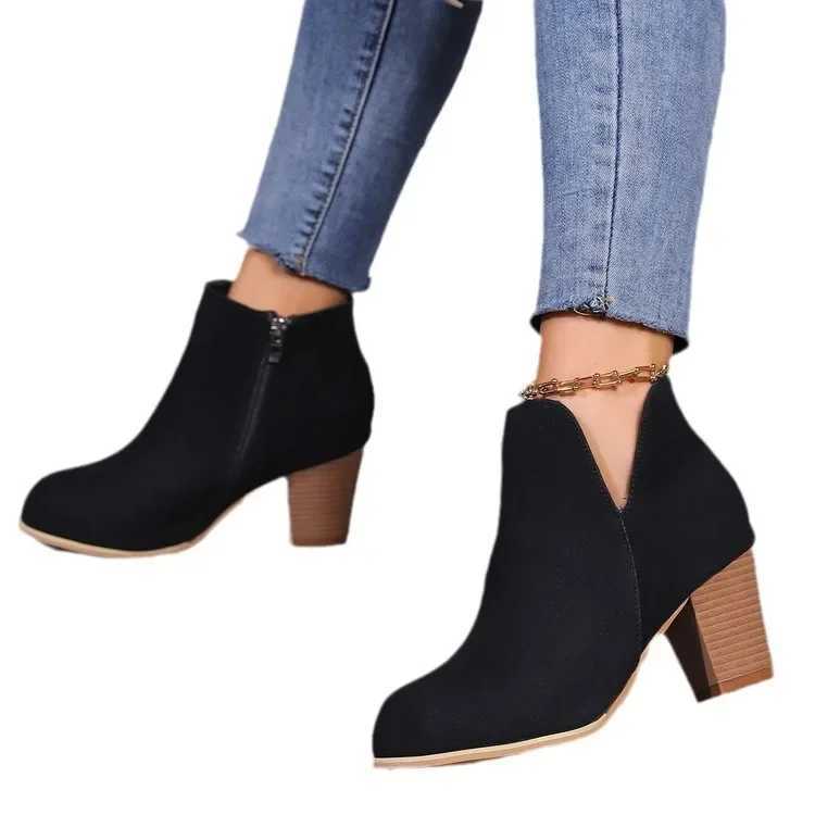Womens Fashion Ankle Boots Chunky High Heels Boots Female New Trendy Autumn Winter Outdoor Mid-heel Side Zipper Booties Mujer Z250704