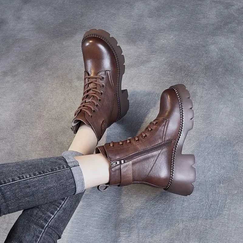 2025New Womens Boots Winter Plush Warm Snow Boots High Quality Leather Boots for Women Fashion Platform Short Boot Botas Mujer Z250704