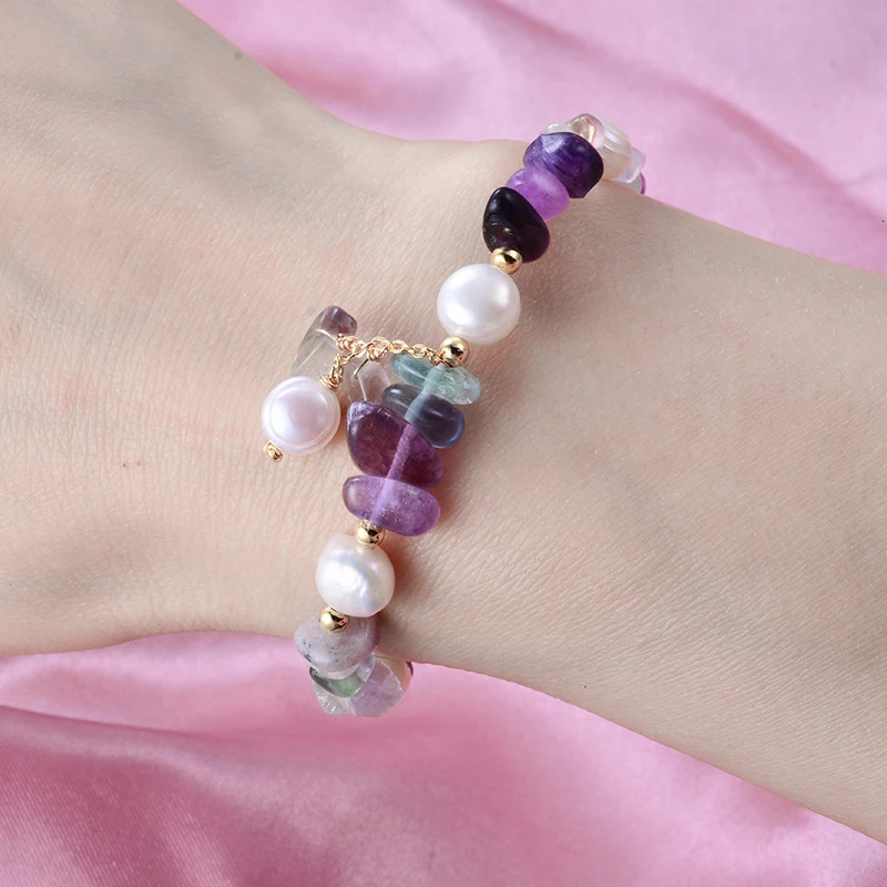 100% Natural Freshwater Pearl Purple Crystal 14K Gold Filled Female Charm Bracelet Jewelry For Women Christmas Gifts No Fade 250628
