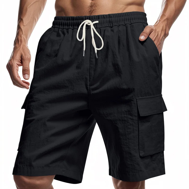 5 Color Option S-3XL Men Loose Wide Leg Shorts Summer High Elastic Drawstring Pocket Solid Color Cotton Linen Baggy Half Pants 250704
