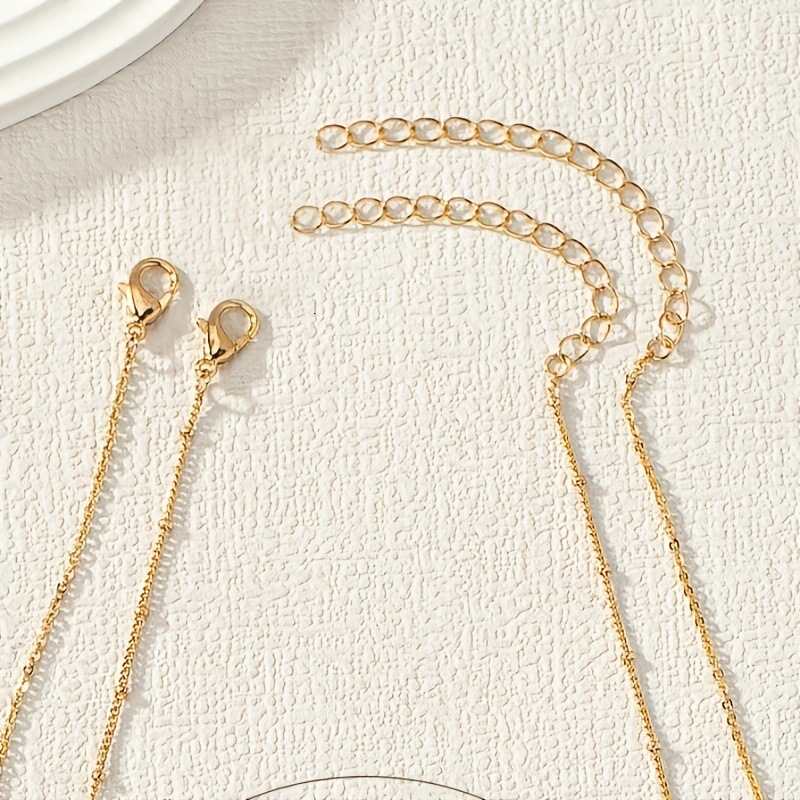 1 Set Of 2 Gold Yellow Metal Chains With Water Drop Pattern, Hollow Leaf Pink Tassel Pendant Necklace, Sweet Style