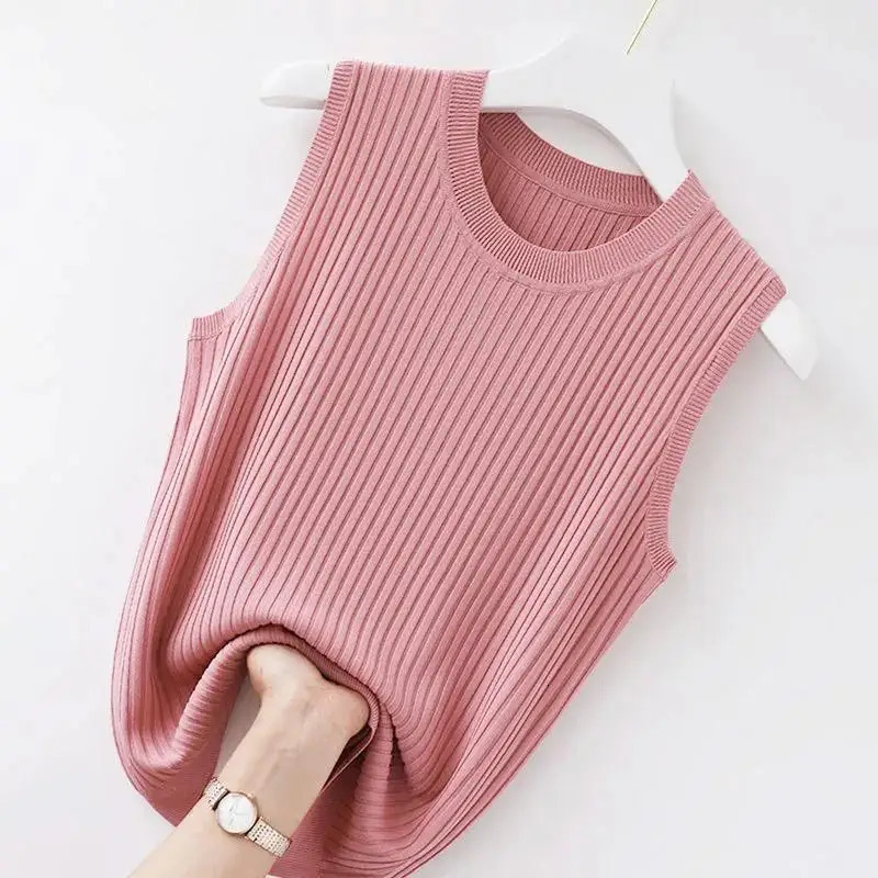 WTEMPO Women Comfortable Solid Color Camisole Laides Summer Bottoming White Short Knitted Sleeveless Top 250704