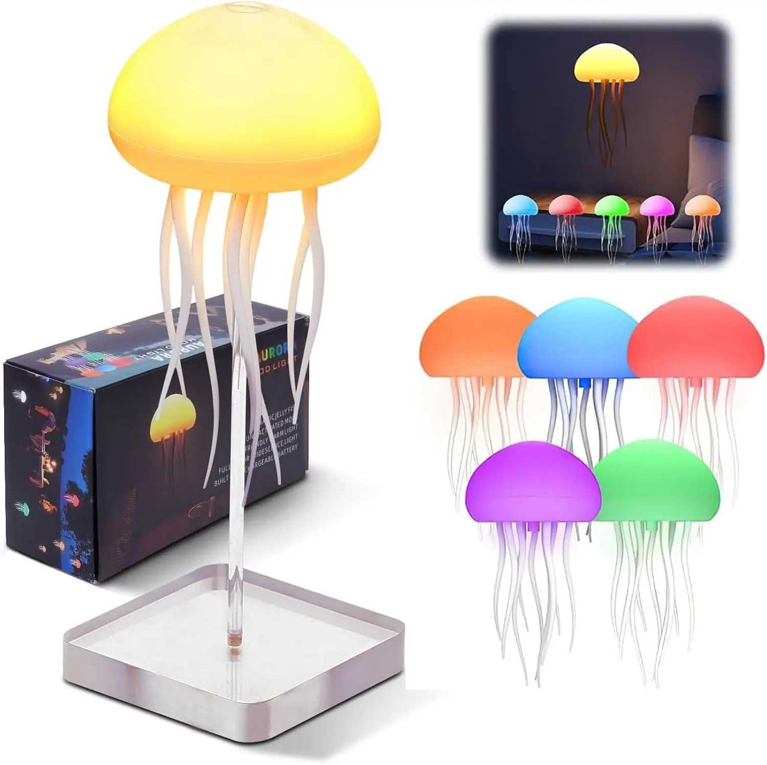 Modern Jellyfish Table Lamp USB Rechargeable Adjustable RGB Color Changing Jellyfish LED Night Light with Base Room DecorXJ250703