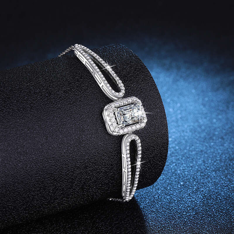 S925terling S925ier Bangle S925mall S925ugar Cube High-end AdjuS925table 1 caratS925 MoiS925S925anite Bracelet for Women faf