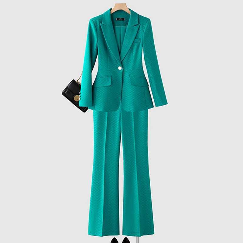 ZJYT Fashion Spring Autumn Pant Suit Women Office Business Chic One Button Blazer Trousers Set 2 Piece Outfit Grn Plus Size X250704