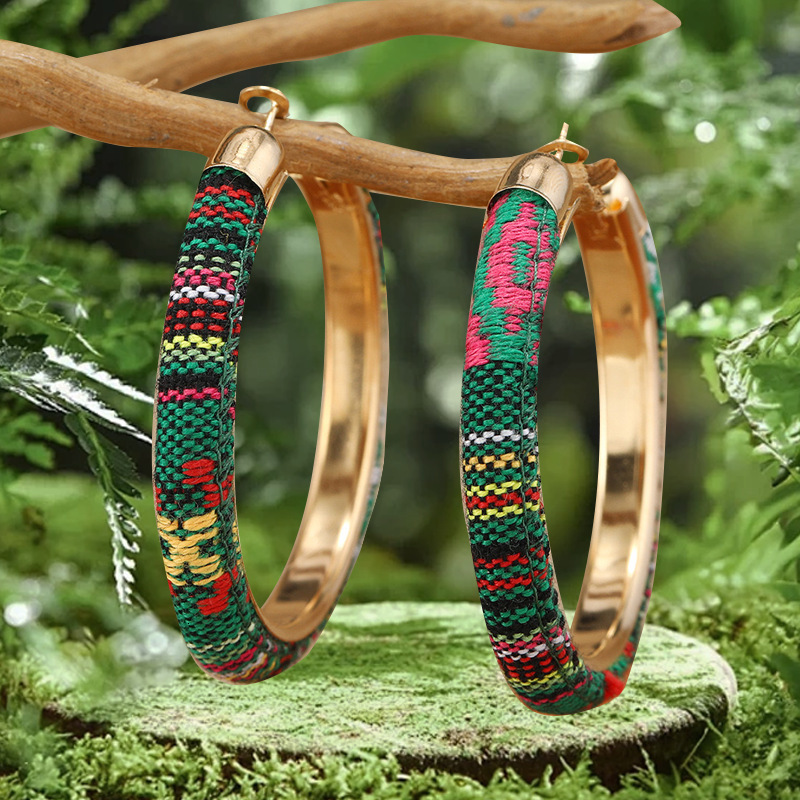 Bohemian Style C-Shaped Colorful Fabric Strip Niche Design Fashion Trend Women's Hoop Earrings