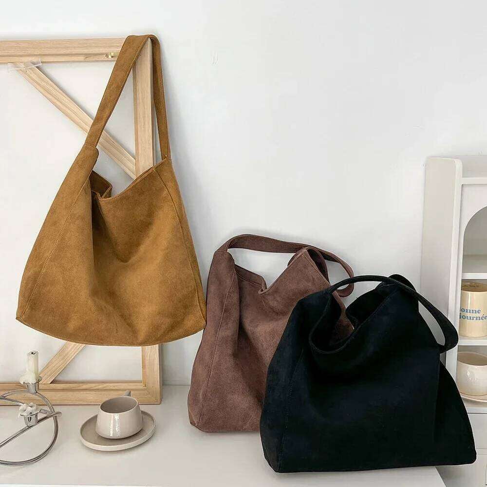Women Shoulder Fashion Tweed Fabric Large Capacity Underarm Bag Casual for Daily Office Use Solid Color Handbag