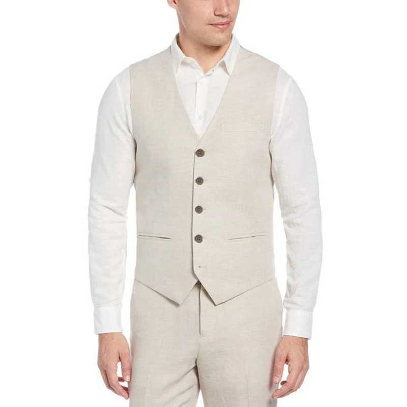 Luxury Beach Wedding Beige Linen Mens Suits Single Breasted Solid Color Formal Occasion 1 Piece Vest Elegant Waistcoat X250704