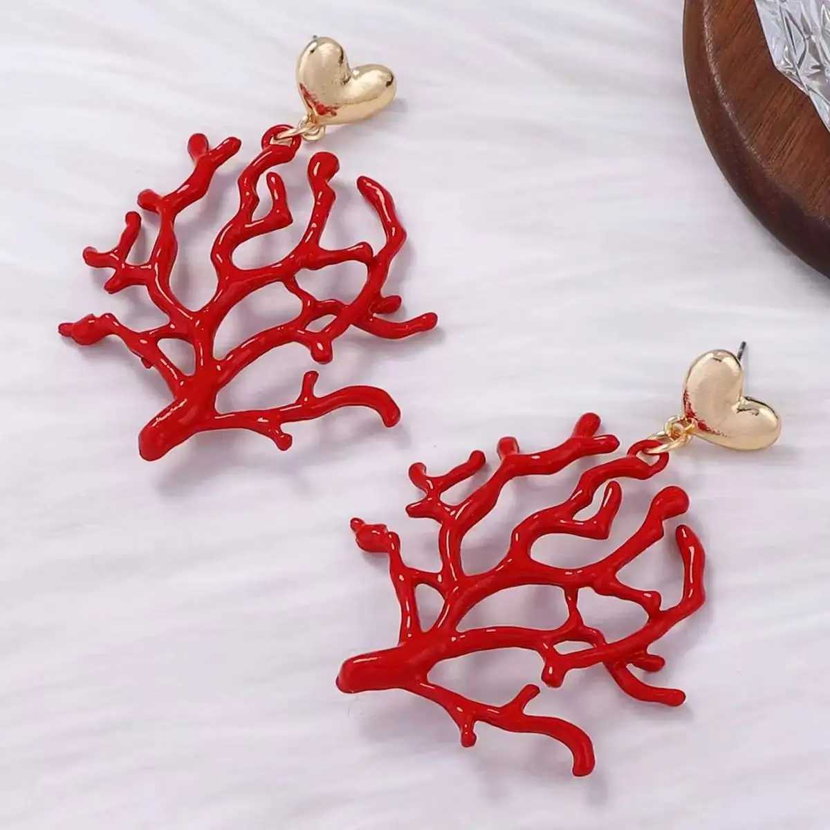 ZAA Alloy Coral Pendant Earrings for Women Holiday Y250704