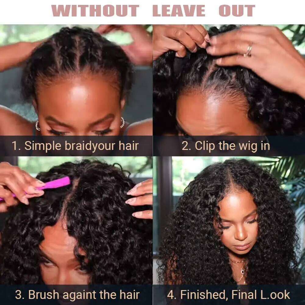 V Part Kinky Synthetic Hair Long Curly Afro Wigs For Black Women Deep Wave Water wave Full hine Made Wig