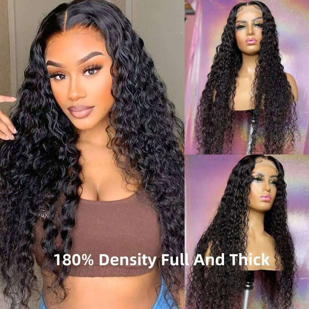 Deep Wear and Go Front Human for Women Transparent 4x4 Glueless Lace Closure Wigs Curly Hair