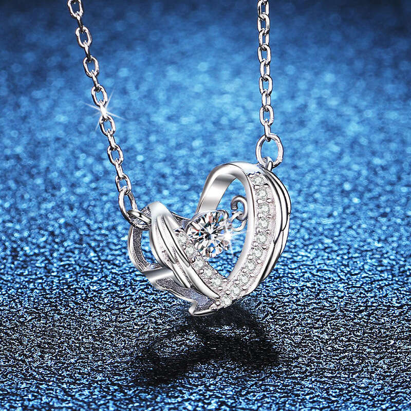 S925 Pure S925ier Guardian WingS925 Beating Heart Pendant D Color 30 caratS925 MoiS925S925anite Necklace 3a2