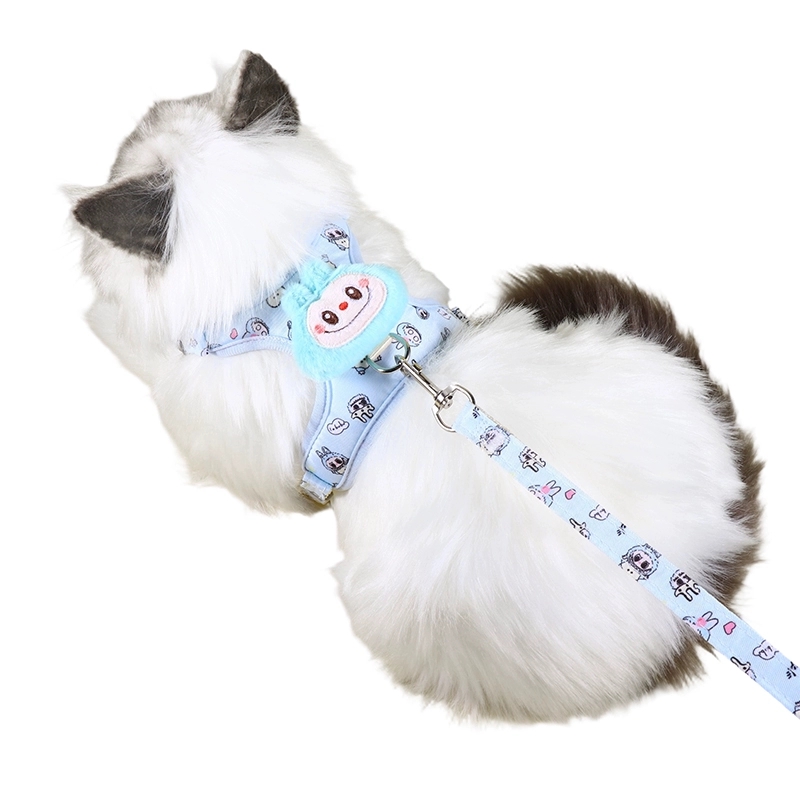 Labubu Dog Harness and Leash set, Step-in Soft Mesh Puppy Cats Harnesses Vest with Cute Doll Decorations, Breathable Designer Harness for Pomeranian, 