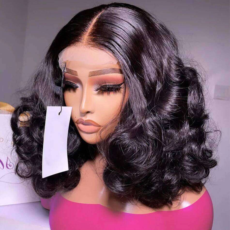 200% Density Body Wave Bob 4x4 13x4 HD Transparent Front Wig Human Hair Pre Plucked Lace Closure Wigs For Black Women