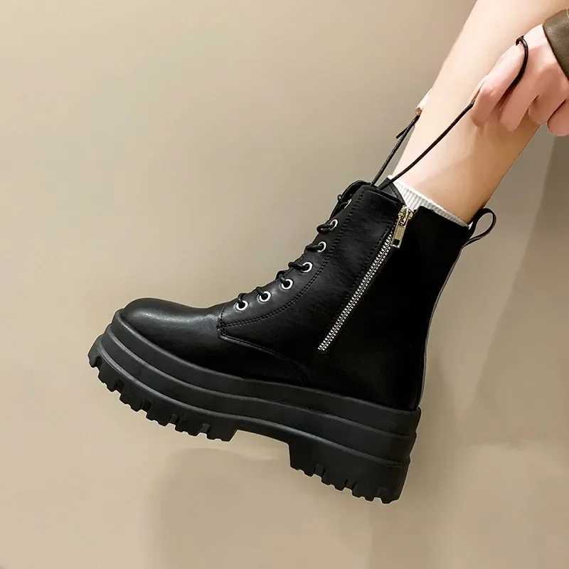 Womens Fashion Boots Thick Sole High Heels Trifle Base Side Zip Black Boots Outdoor Womens Shoes Commuting Spring and Autumn Z250704