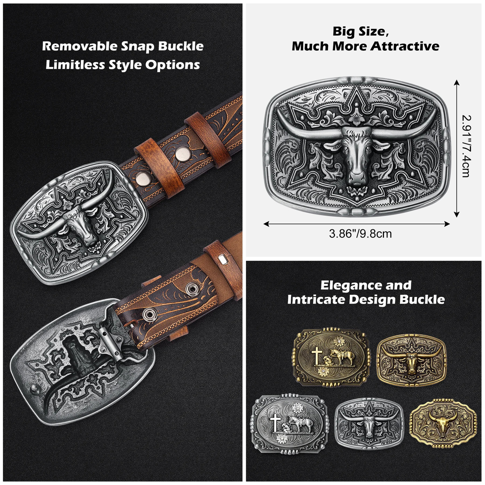 BISON DENIM Mens Belt Western Embossed Genuine Leather Men Cowboy Belts With Longhorn Bull Buckle Pattern Floral Belt For Men 250701