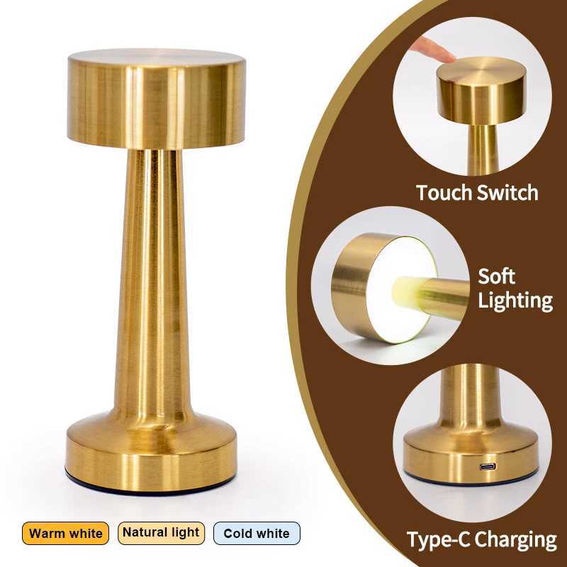 LED Iron Table Lamp Touch Night Light Desktop Decorative Lights USB Rechargeable Portable for Restaurant Bar Cafe Living SpaceXJ250703