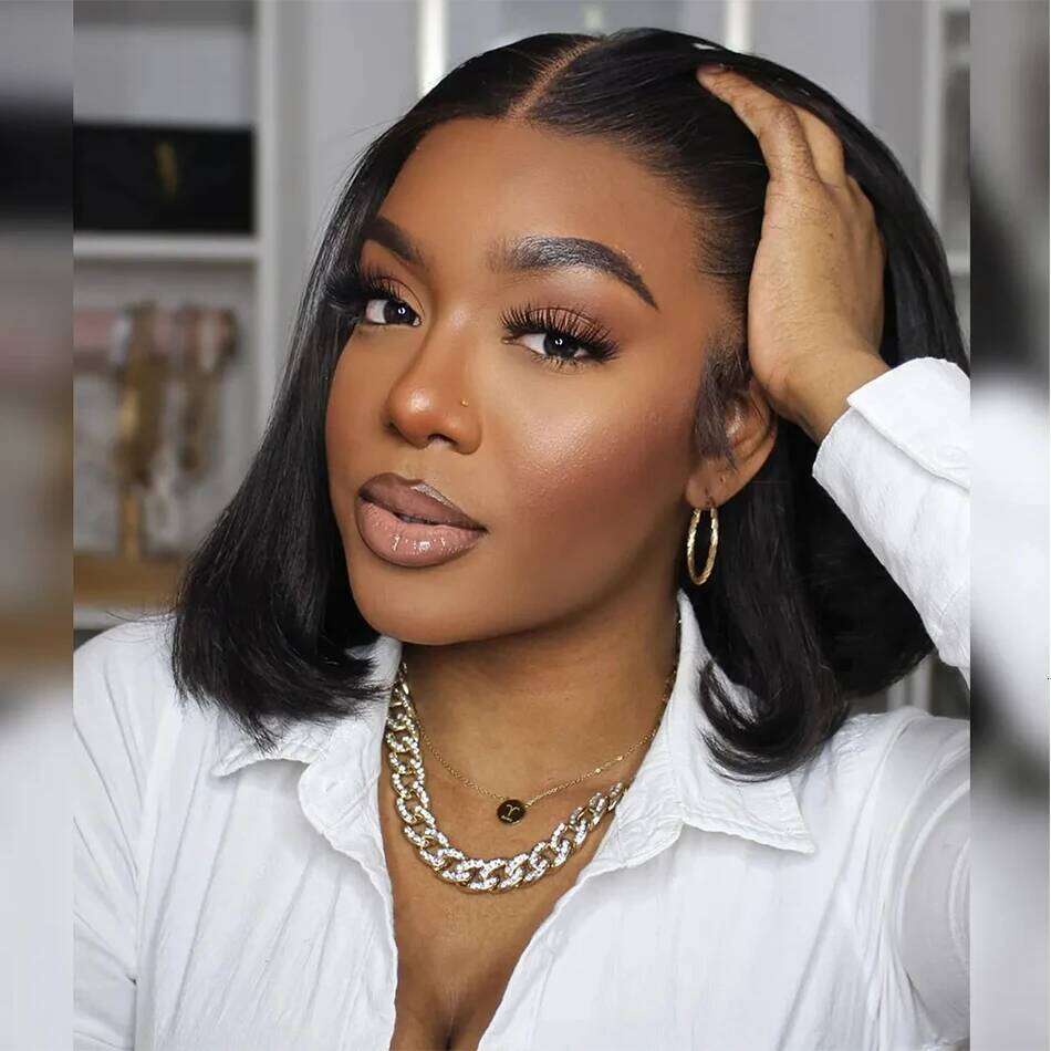 Wear And Short Bob Straight Lace Front Human Hair Wigs Ready To Go Glueless Wig For Black Women