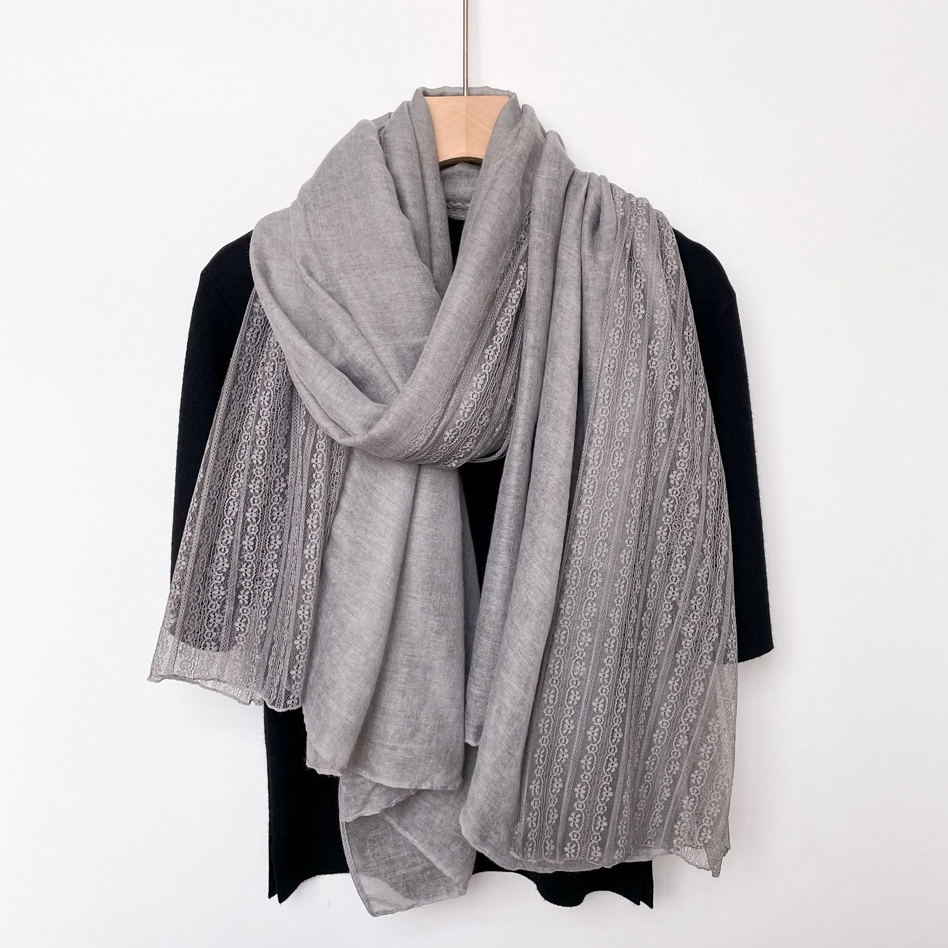 K1235 Spring and autumn lace linen long thin scarf Japanese and Korean ladies fashion solid color shawl high-grade cotton and linen scarf