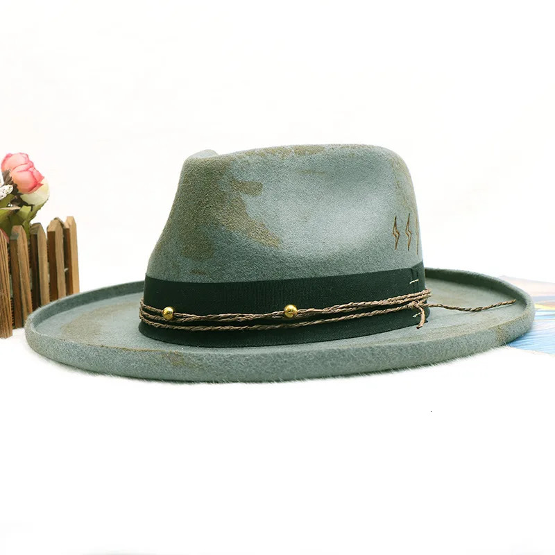 wool cowboy hats men hat felt male fedora with knot felt hat for summer jazz disco hat for men black fedora hat wool hat 250701