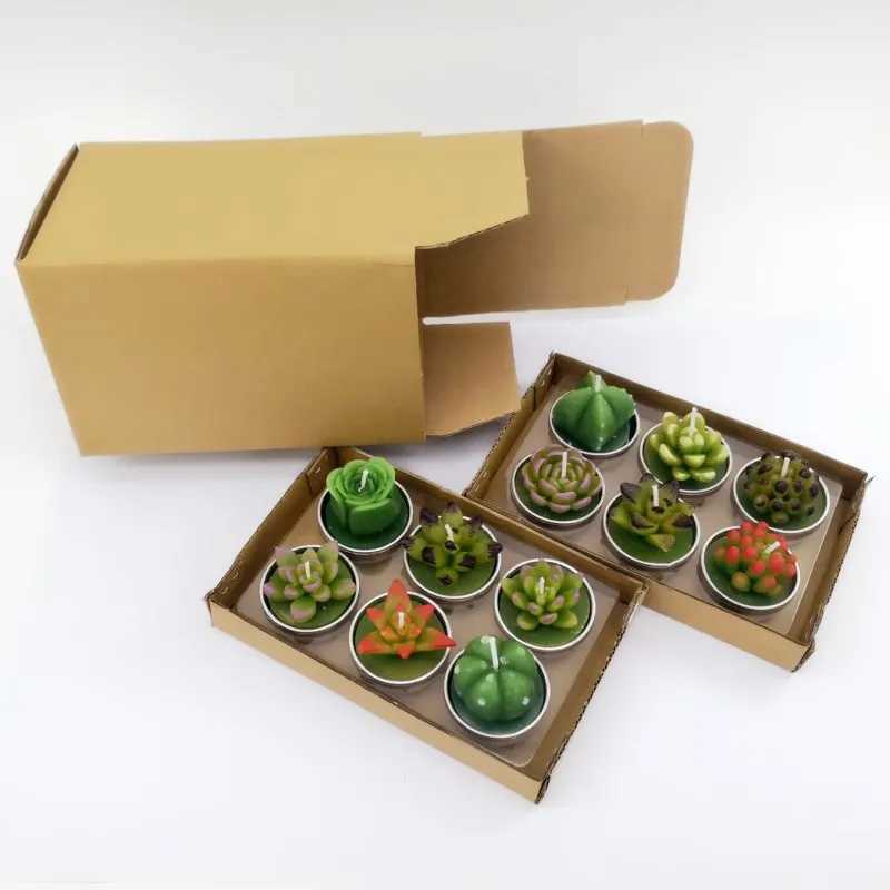 12pcs Cactus Tealight Candle Handmade Long Burning Delicate Succulents Tea Light Candle Holder Party Wedding Spa Home Decoration W250704