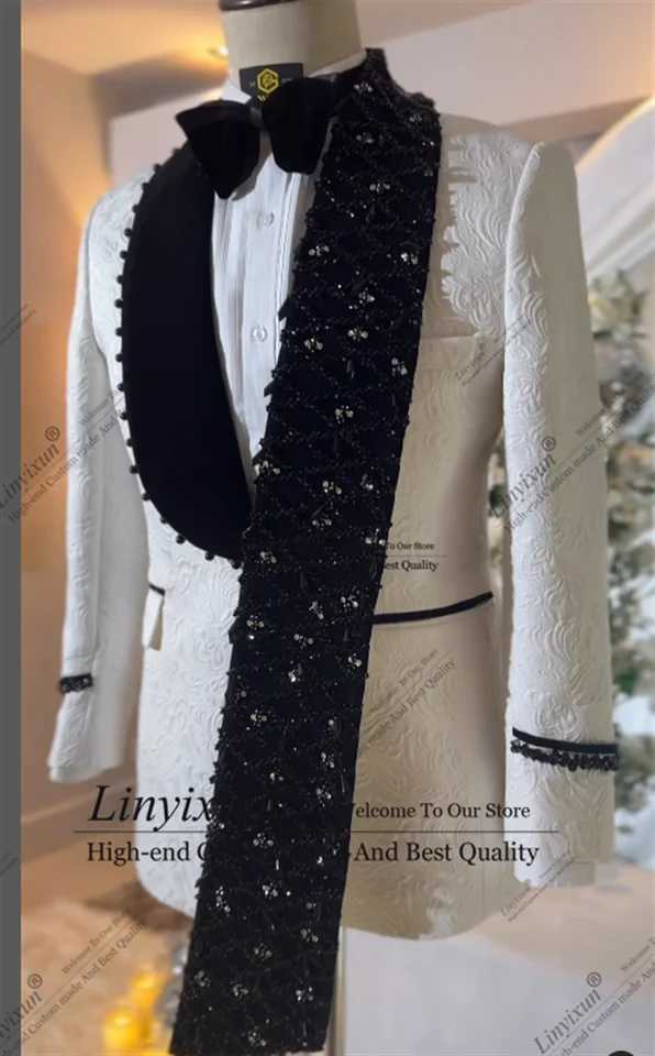 Elegant Latest Design Pearl Tuxedo Men Suit 2 Piece Wedding Groom Blazer Slim Fit Customized Shawl Lapel suits for men X250704