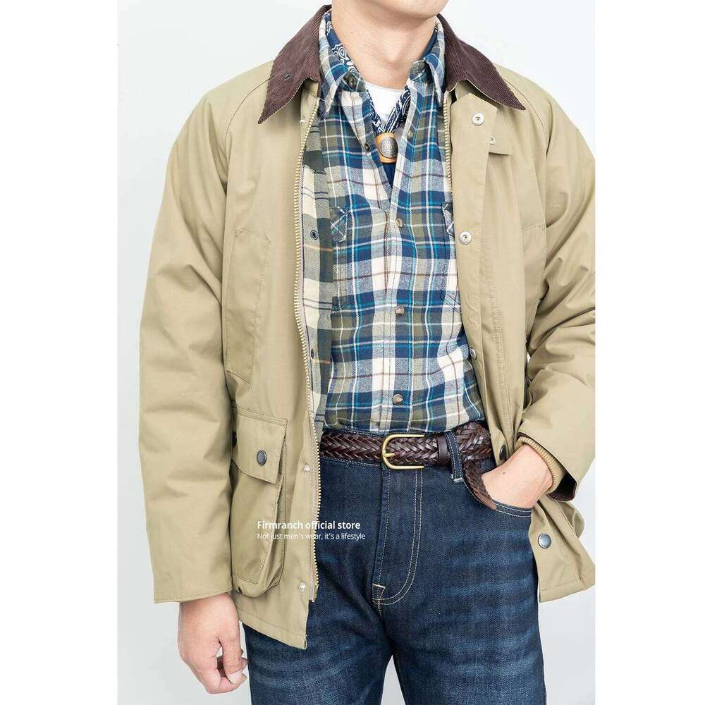 Firmranch Ameki British Vintage Hunting Jacket With Corduroy Collar Cargo Trench Coat Autumn Winter Blazer For Men Women 250701