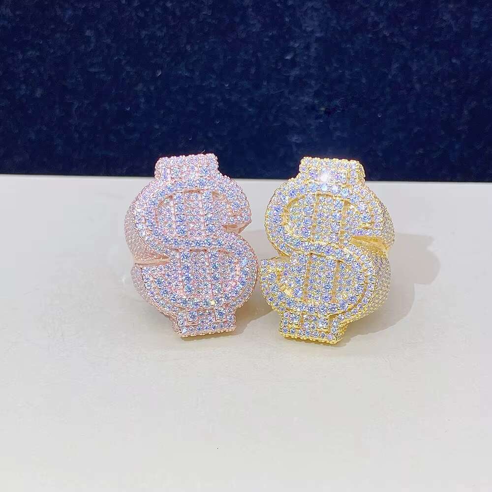 Hip Hop Iced Out Exaggerated Money Symbol Moissanite Ring S925 Sterling Sliver Moissanite Ring for Men Personality Jewelry