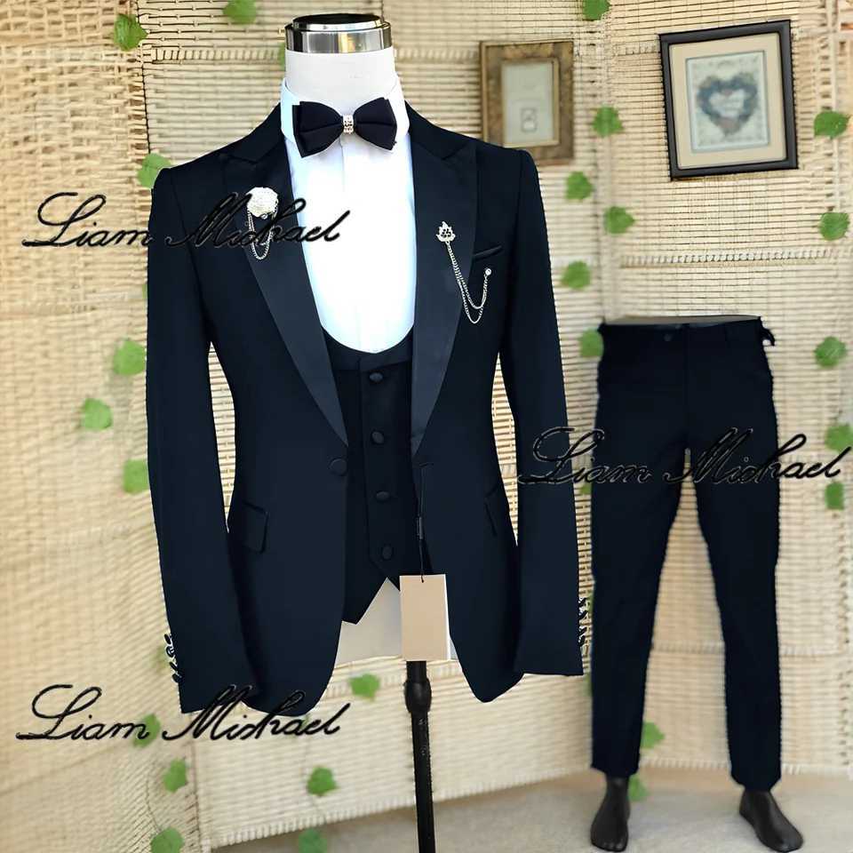 Black Wedding Groom Tuxedo Elegant Suit Mens 3 Piece Jacket Pants Vest Tie Customized Outfit XS-5XL Slim Fit Blazer Men X250704