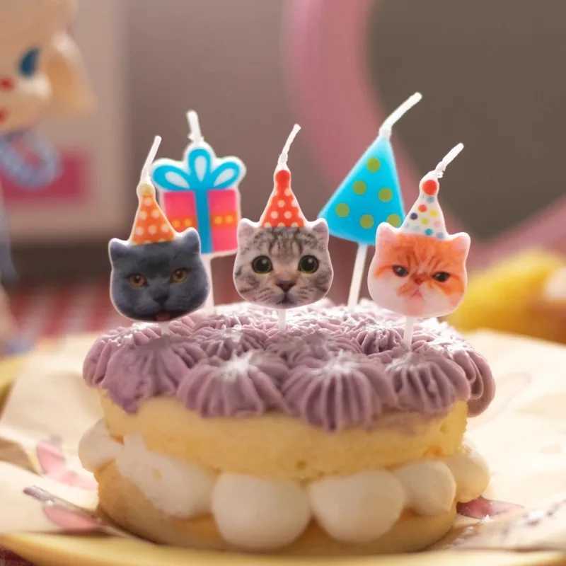 Cat Birthday Candles Pet Birthday Cake Decoration Cat Gift Box Candles Childrens Birthday Party Cake Baking Decoration W250704