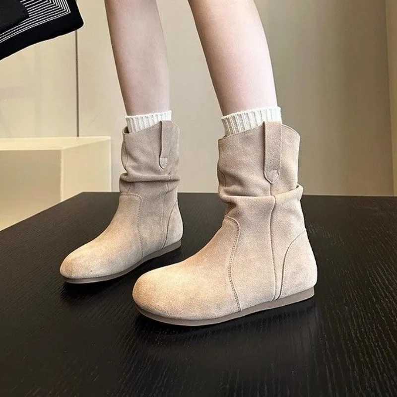 Flats Suede Casual Shoes Women Ankle Boots Slip-on Autumn New Apricot Goth Round Toe Short Botas Versatile Chelsea Botines Z250704