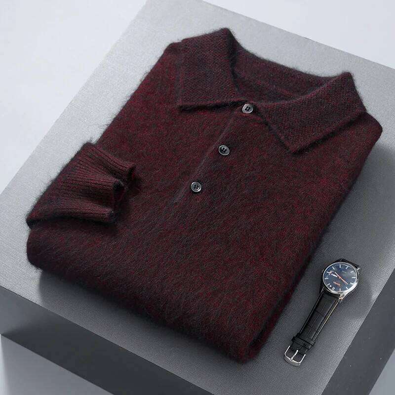 Pullover Men's Polo Neck 100% Mink Cashmere Knitted Sweater Casual Loose Large Size Long Sleeve 23 Winter Korean Version 250704