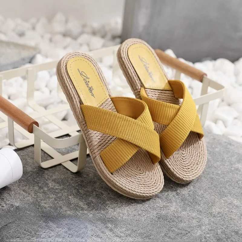 Ladies New Slippers Summer Cross Drag Fashion Hemp Rope Outer Wear Slippers Casual Sandals and Slippers W250704