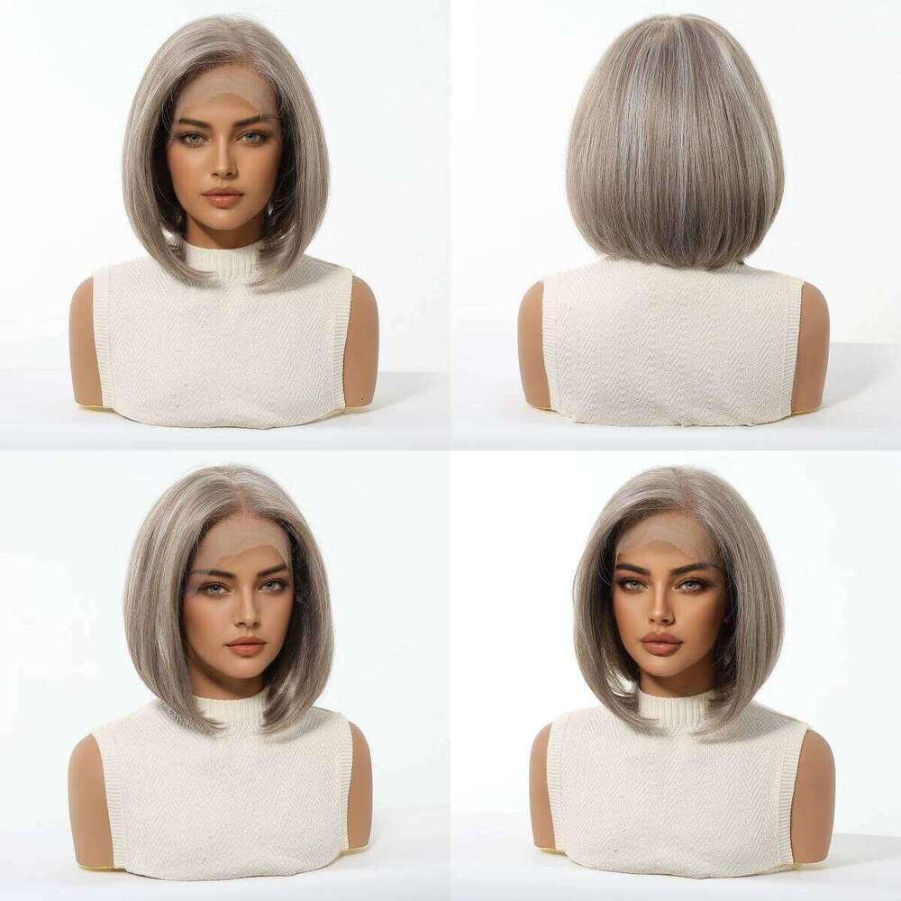 13*6 HD Lace Front Blonde Mixed Brown Synthetic Wigs For Women Daily Party Short Straight Natural Fake Hair Heat Resistant