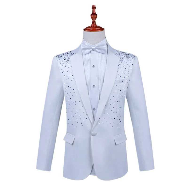 2025 New Black and White Hot Diamond Suits for Men 2-piece Male Group Chorus/Singer Host/Anchor Dress Performance MC Blazer+Pant X250704