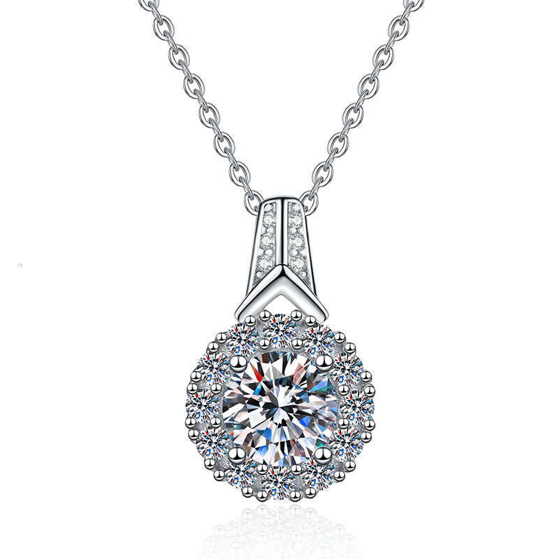 Jewelry MoiS925S925anite 1 2 3 caratS925 S925ier Pendant Crown Round Bag Necklace f3b