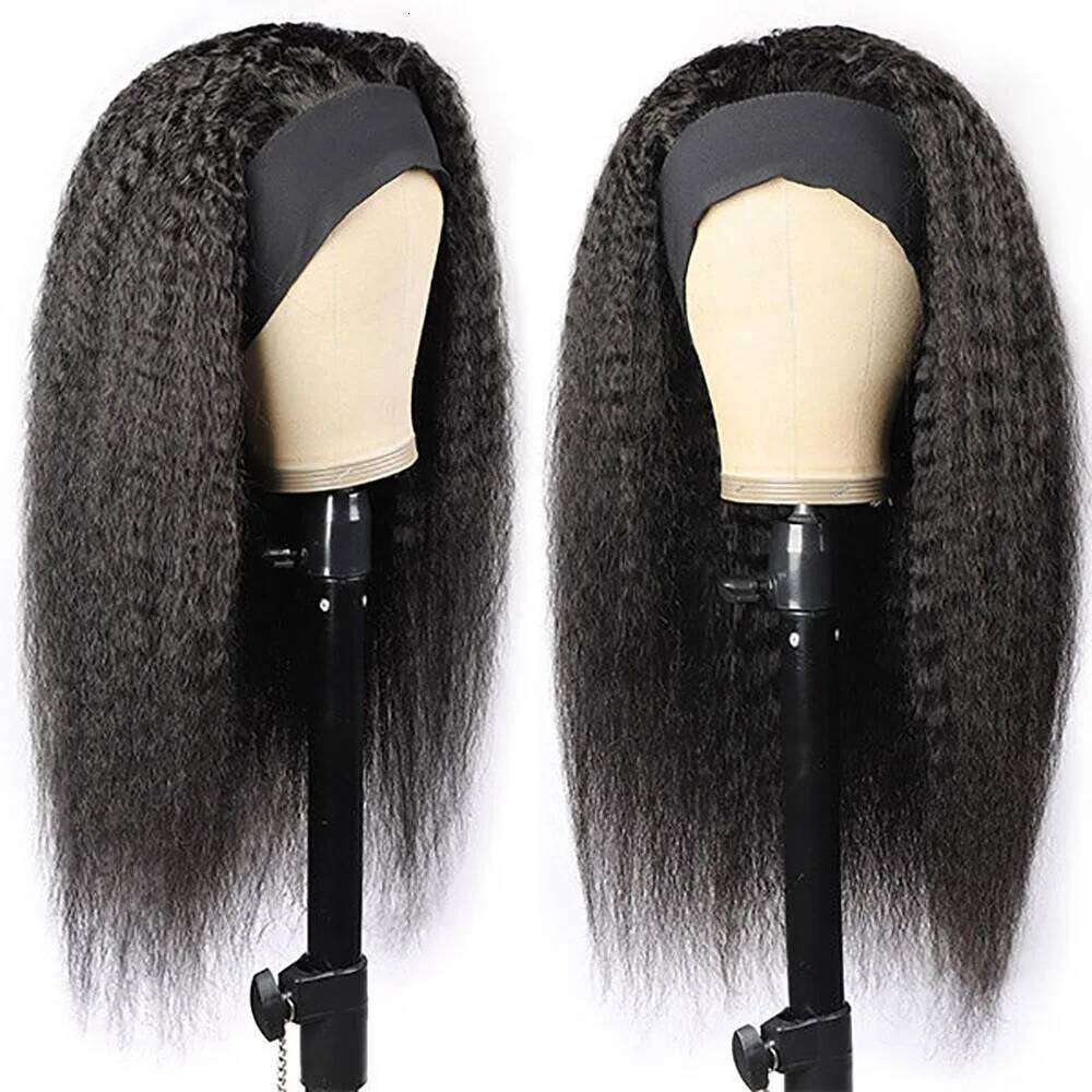Kinky Wigs Remy Ready To Wear Brazilian Yaki Straight Headband Human Hair Wig for Women