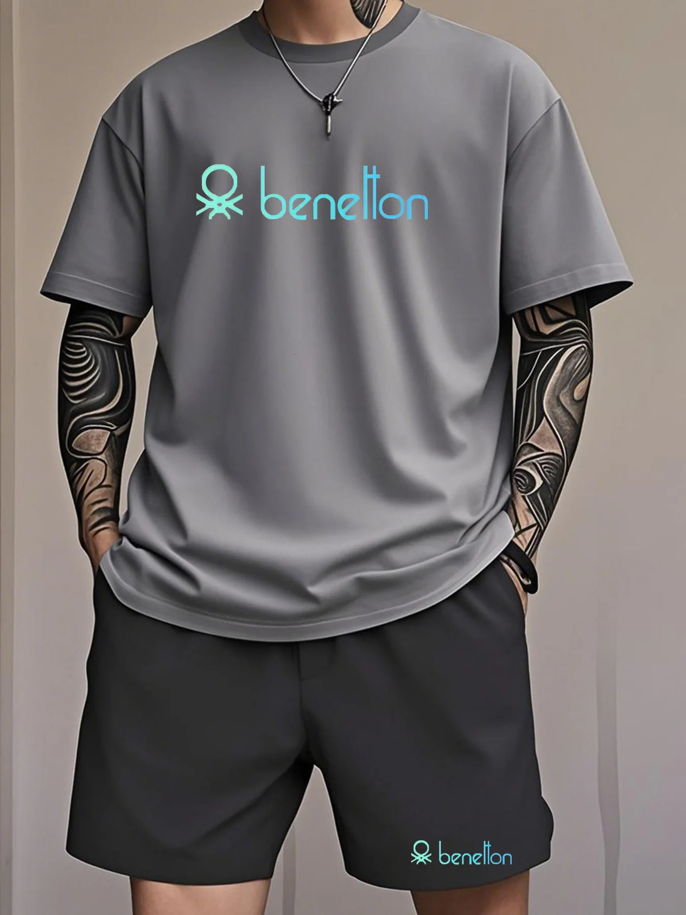 Summer Fashion Collaboration Color Benetton Mens Tshirt Casual Shortsleeved Set 250704
