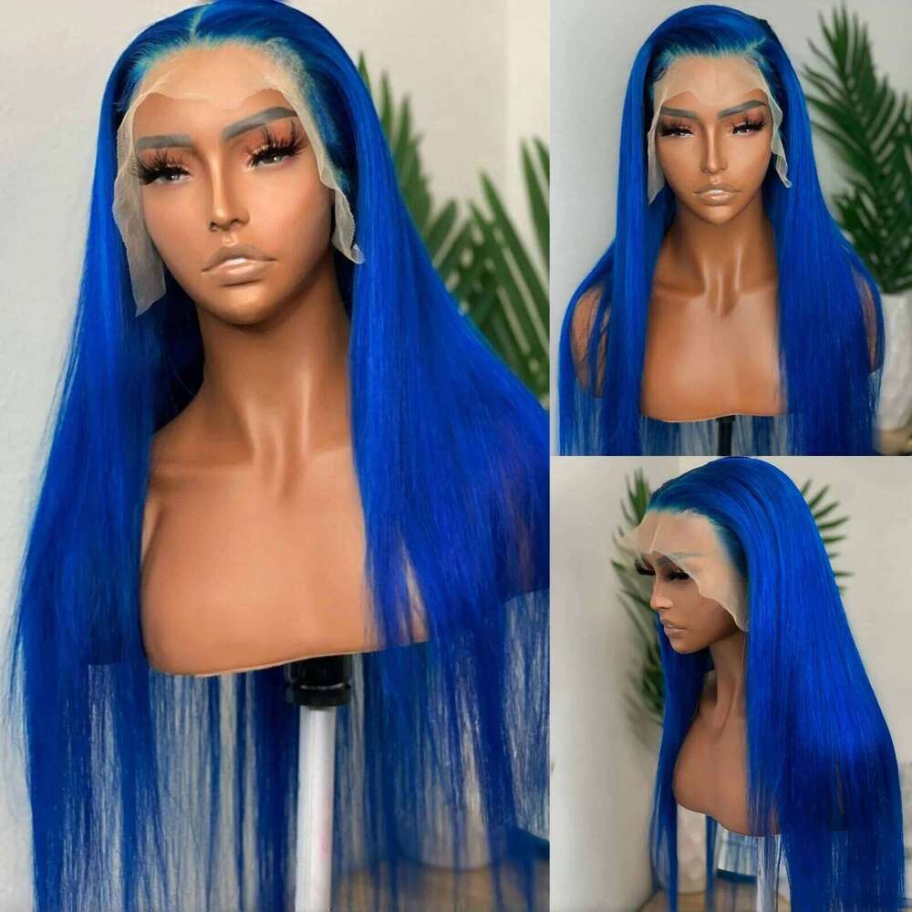 13X4 Dark Front Straight Synthetic Wig Long Green Colored Hair Lace Frontal Wigs for Women Heat Fiber