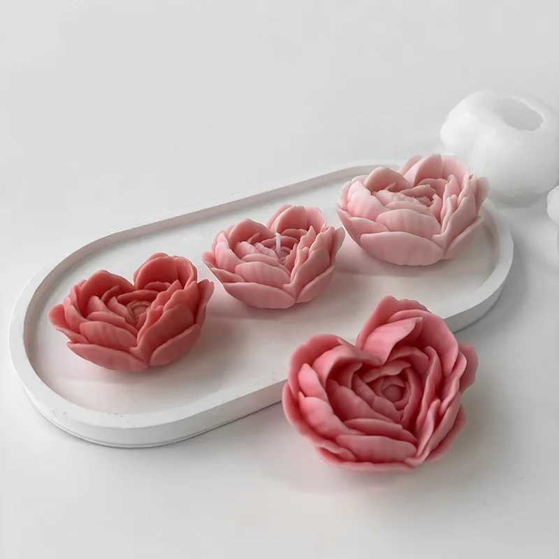 Rose Candle Molds Heart Shape 3D Rose Flower Molds Silicone Valentines Day Silicone Molds for Making Candle Resin Soap Aromathe W250704