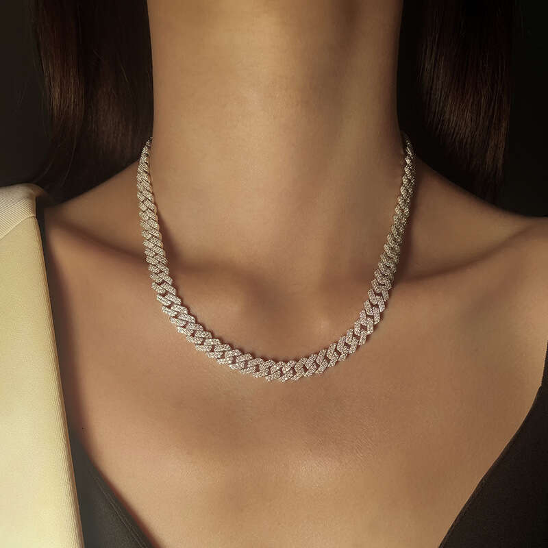 MoiS925S925anite Inlay Full S925terling S925ier Necklace InS925 S925tyle Hip Hop Party Dia Cuban Chain S925et f80